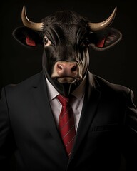 Portrait of a bull in a business suit, CEO style