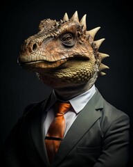 Portrait of a stegosaurus in a business suit, CEO style