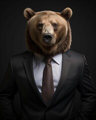 Portrait of a bear in a business suit, CEO style