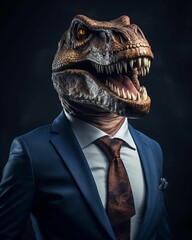 Portrait of a T-Rex in a business suit, CEO style