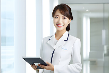 female doctor using tablet