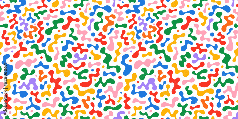 Poster Colorful abstract doodle shape seamless pattern. Creative minimalist style art background, trendy design with basic shapes. Modern color wallpaper print backdrop.