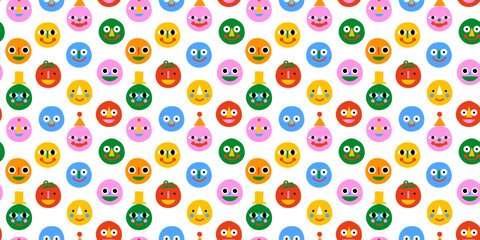 Cute happy face seamless pattern in funny colorful children illustration style. Flat cartoon people head background for education concept or kid project.