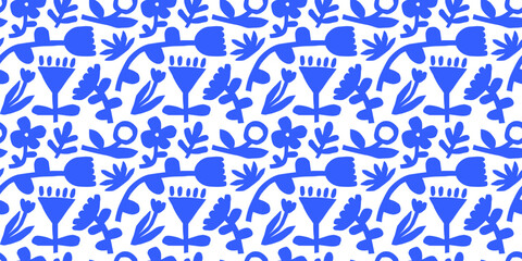 Obraz premium Abstract flower art collage shape seamless pattern. Trendy contemporary nature background illustration. Organic floral shapes artwork wallpaper print. Vintage botanical spring texture.