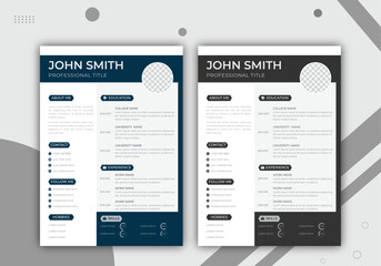 Minimalist creative print-ready cv resume design Template for Business Job Applications, 
Clean resume design template, cv design, multipurpose resume design - obrazy, fototapety, plakaty