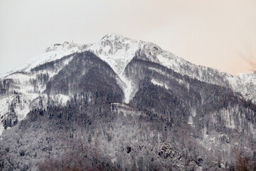 Panoramic view of the Caucasus mountain range. Rosa Khutor mountain resort. Adler district of Sochi.