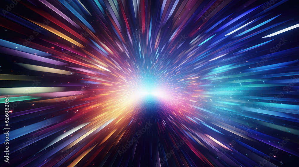Poster abstract tunnel with colorful stripes in motion. glowing neon colored lines in cyberspace.