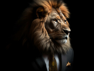 Business lion, Black background