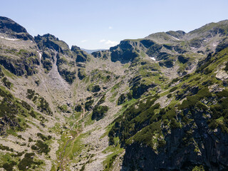 Aerial view of Rila Mountain near Malyovitsa peak, Bulgaria