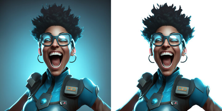 Overjoyed Young African American woman video game character, modern avatar. Isolated avatar illustration for gamers. Choose your profile pic and express your gaming fantasy.