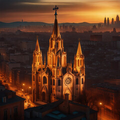view from the top of the cathedral Churches of Barcelona, Portugal - Created with Generative AI Technology
