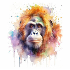 Watercolor orangutan . Generative Ai