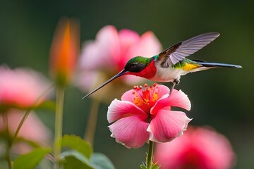 hummingbird and flowergenerated by AI technology