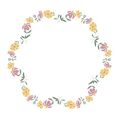 Obraz na płótnie Canvas Wreath of flowers romantic ornament of pink and yellow flowers vector illustration copy space