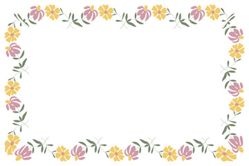 Fototapeta na wymiar Frame of flowers, romantic ornament pink yellow flowers copy space vector illustration