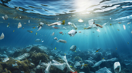 Fototapeta na wymiar Plastic Pollution in Oceans - Environmental Crisis Stock Photo - AI-Generated