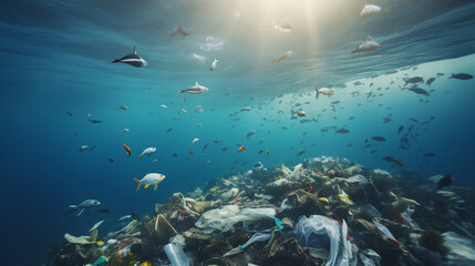 Fototapeta na wymiar Plastic Contamination in Oceans - Environmental Hazard Stock Image - AI-Generated