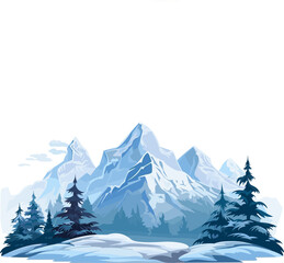 Vector flat mountains landscape. Winter beautiful blue mountains landscape with a forest. - obrazy, fototapety, plakaty