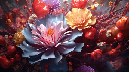 Fototapeta na wymiar Floral Kaleidoscope Vibrant Multicolor Garden Blooms