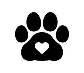 Fototapeta na wymiar Paw icon with heart. Dog, cat paw icon. Zoo, vet logo element. Paw print vector symbol.