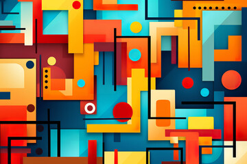 Bold and colorful geometric pattern, square seamless tile, cubism art style