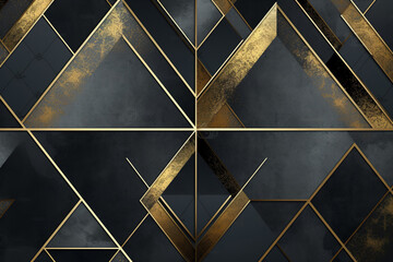 Luxurious Art Deco-inspired seamless pattern, interlocking gold and silver triangles, opulent dark background, metallic acrylic paint