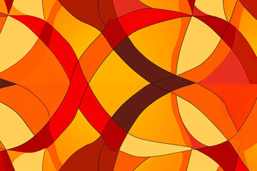 Seamless pattern of geometric shapes in bright yellow, orange, and red. The shapes are all interconnected and create a striking and eye-catching design.