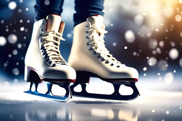 Icy Blur: Snow Flying from Braking Ice Skates. Generative AI - obrazy, fototapety, plakaty