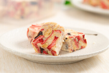 Taiwanese snack snowflake crisp with almond and strawberry