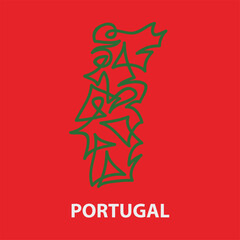 Obraz premium Abstract stroke map of Portugal for rugby tournament.