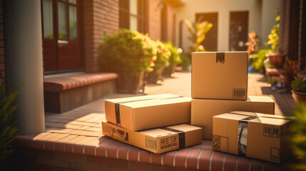 Delivered Packages at Door Stock Photo - AI-Generated

