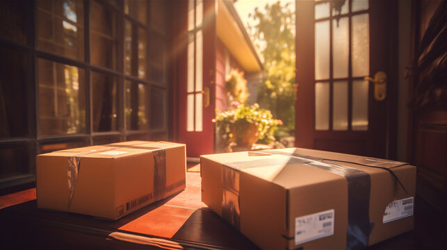 Package Delivery at Doorstep Stock Photo - AI-Generated

