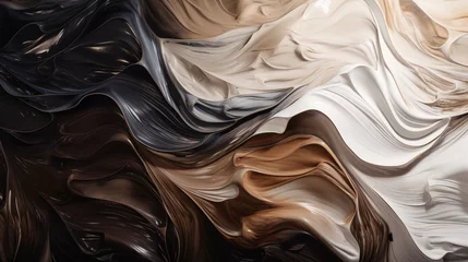 Küchenrückwand glas motiv black, brown and beige abstract waves, Generative AI © Nico
