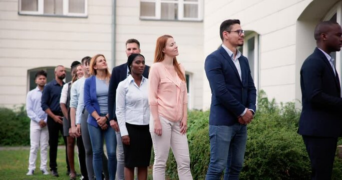 Queue Outdoors. Business People Waiting