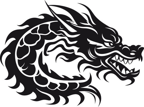 Traditional Chinese Dragon black silhouette vector icon. Asian Chinese Happy New Year 2024.