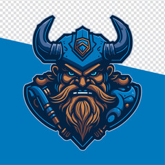 Blue Viking Logo Mascot: Dominant Illustration for Sport & E-Sport Teams - Vector Graphic