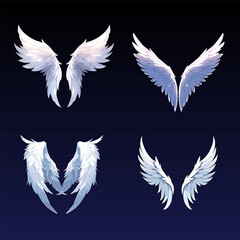Fototapeta na wymiar Angel wings isolated on dark background. 3D bird wings design template. Vector illustration EPS10