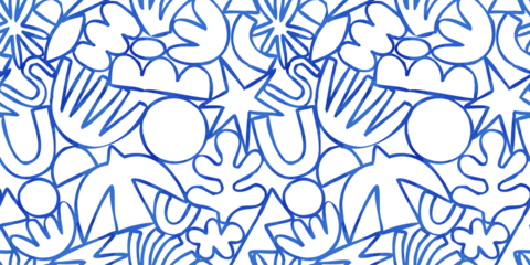 Fotobehang Abstract watercolor organic nature art shape seamless pattern illustration. Modern hand drawn natural painting, spring acrylic paint drawing background. Blue color wallpaper print texture. © Dedraw Studio