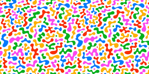 Colorful abstract doodle shape seamless pattern. Creative minimalist style art background, trendy design with basic shapes. Modern color wallpaper print backdrop.