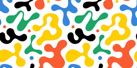 Colorful abstract doodle shape seamless pattern. Creative minimalist style art background, trendy design with basic shapes. Modern color wallpaper print backdrop.
