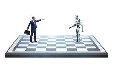 Fototapeta premium Concept of chess played by humans versus robots
