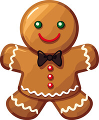 Obraz premium Holiday gingerbread man cookie vector. Cookie in shape of man in flat style. Christmas decoration.