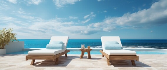 Hotel summer pool. Illustration AI Generative