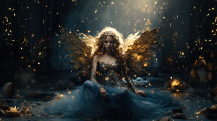 Fototapeta premium Fashion girl with wings. Illustration AI Generative