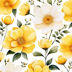 a seamless pattern with yellow flowers and leaves