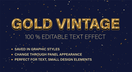 Gold luxury editable text effect in vintage style. Volumetric shiny letters. Retro typography graphic style. For poster, header design