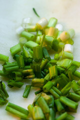 Fresh chopped green onions or scallions on white.