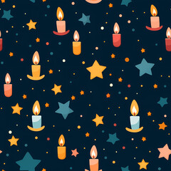  Candles and stars flat design seamless pattern