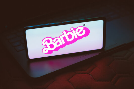 July 21, 2023, Brazil. In this photo illustration, the Barbie the movie logo seen displayed on a smartphone. Barbie is a 2023 American fantasy comedy film Based on the Barbie fashion dolls by Mattel.
