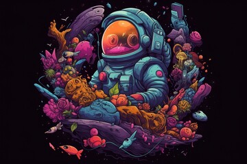 Very details astronaut ,lost in galaxy background, Tshirt design, streetwear design